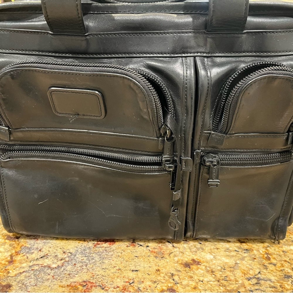 Tumi expandable leather laptop briefcase